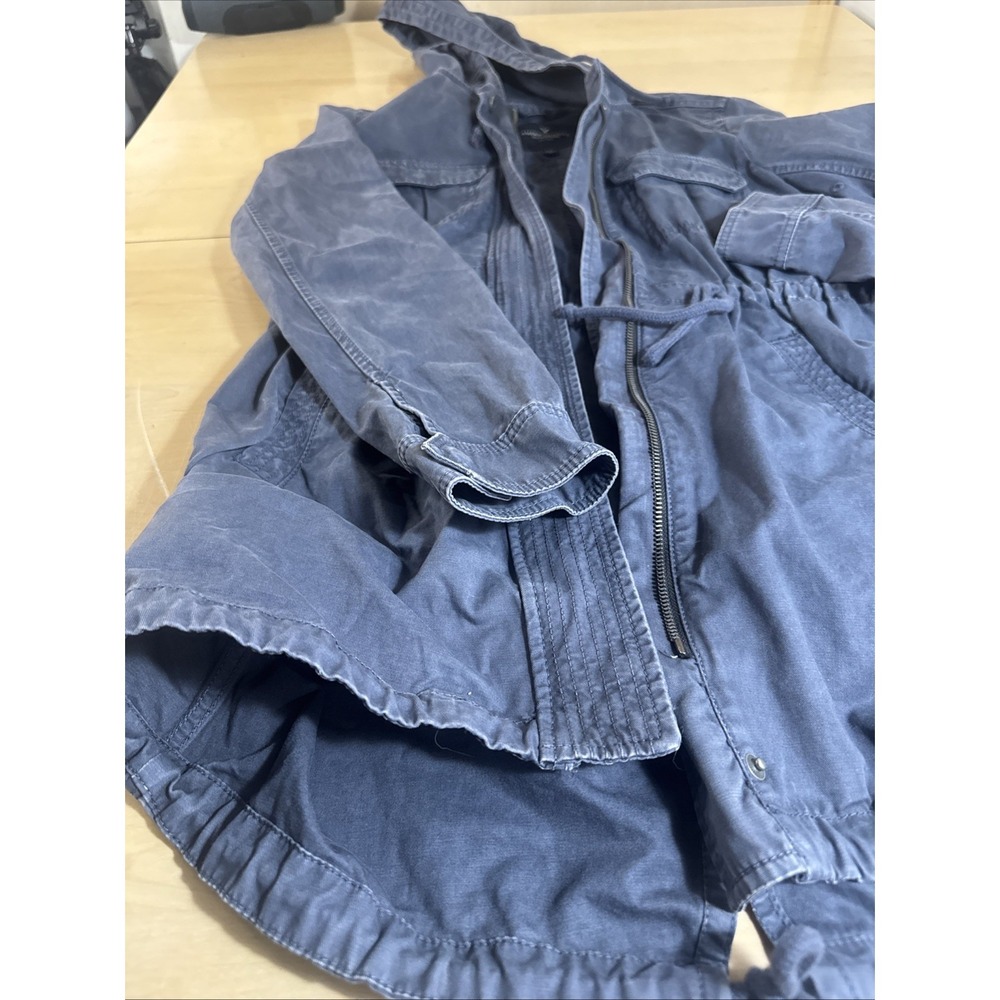 American Eagle Full Zip Cinch Waist Hooded Utility Jacket Size Small Blue Cotton - Picture 8 of 9